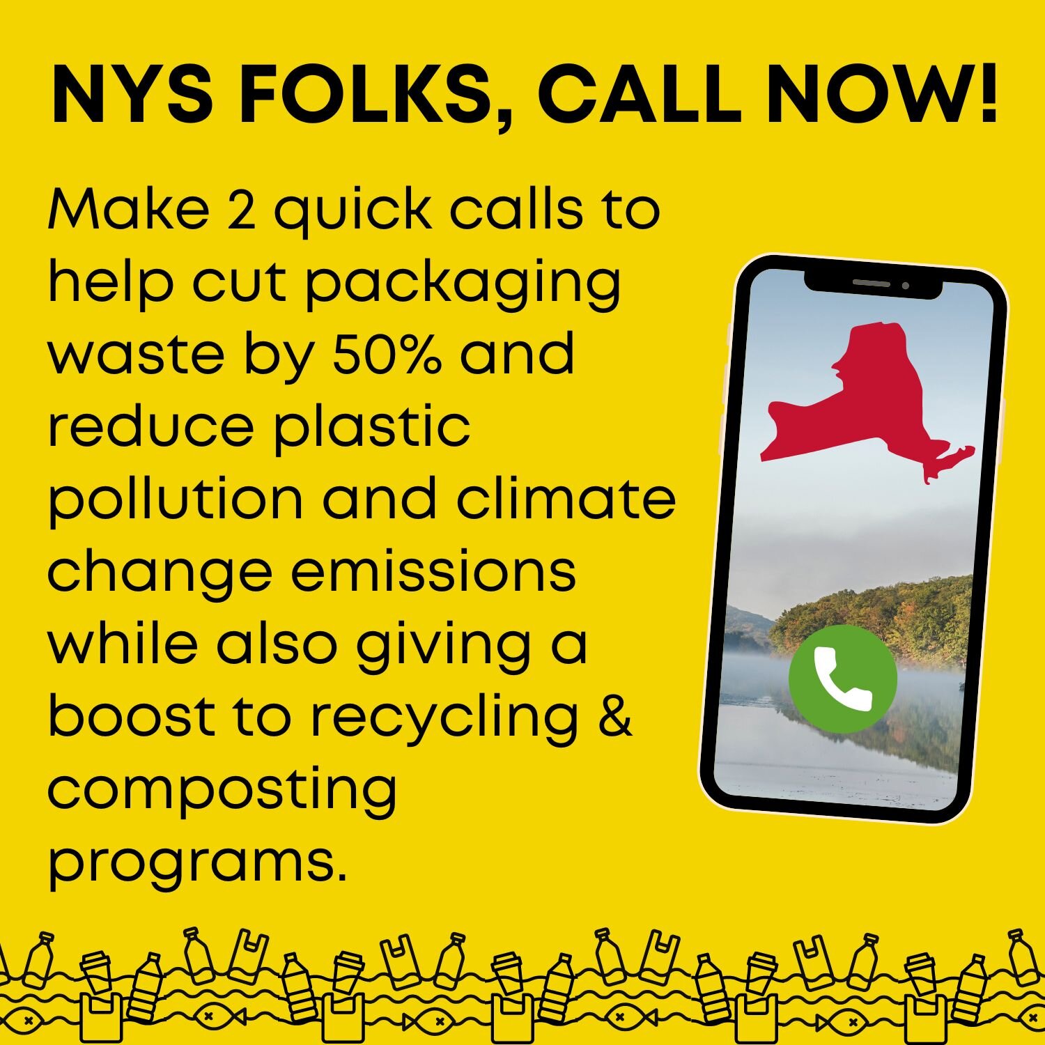 URGENT:📲NYS folks, please call your State Senator &amp; Assemblymember to urge them to co-sponsor and work to pass the Packaging Reduction &amp; Recycling Infrastructure Act &amp; Bigger Better Bottle Bill before session ends on June 8! Time is runn