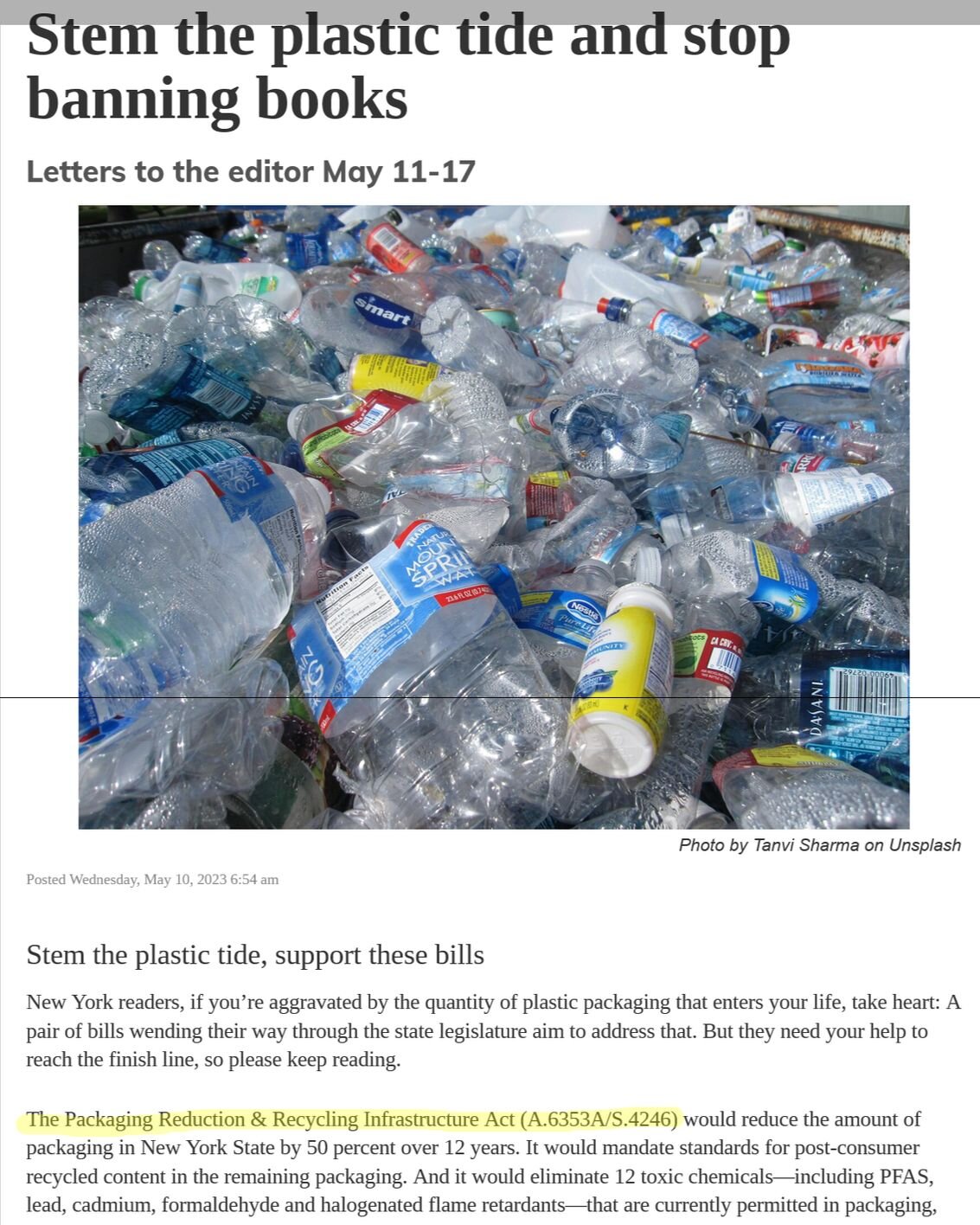 We agree 100% with this letter from @rebekahcreshkoff in Callicoon, NY urging Assemblymember Aileen Gunther to reduce packaging waste by 50%, slash climate warming emissions, remove toxic chemicals from packaging, invest in reuse and refill while giv